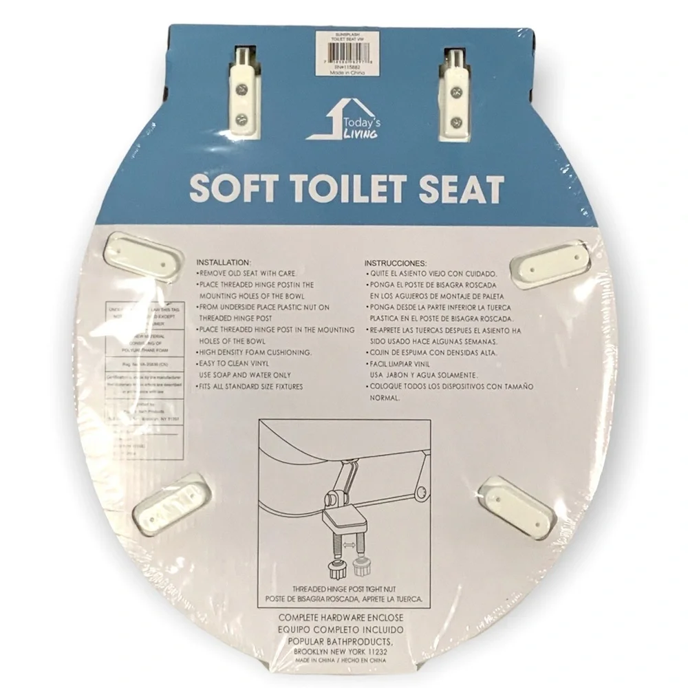 Toilet Seat Soft Floral Hinged White Blue Tan Multicolor “Sun Splash” Multicolor - Picture 2 of 14